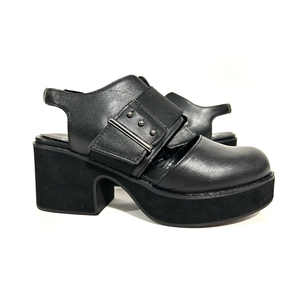 Shellys London Shoes - Shelly's London Platform Slingback Oxford Black Genuine Leather Elastic Detail 6